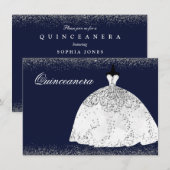 White Silver Glitter Dress Quinceanera Party Kaart (Voorkant / Achterkant)
