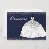 White Silver Glitter Dress Quinceanera Party Kaart (Voorkant)