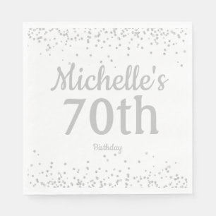 White Silver Glitter Girl's 70ste verjaardag Servet