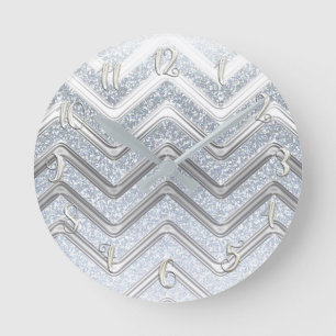 White Silver Glitter Girly Glam Glamor Chevron Ronde Klok