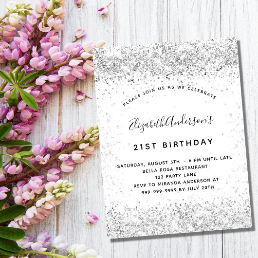 White Silver glitter glamoureuze luxe verjaardag Kaart