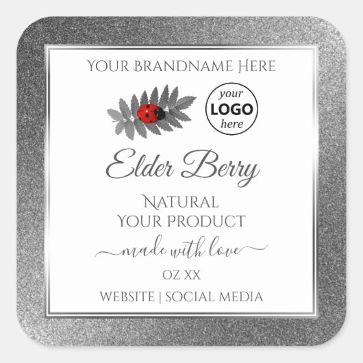 White Silver Glitter Product Labels Ladybug Logo (Voorkant)