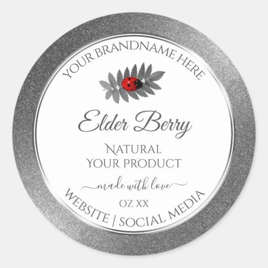White Silver Glitter Product Labels Red Ladybug (Voorkant)