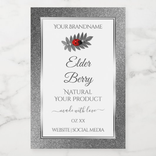 White Silver Glitter Product Labels Red Ladybug Voedselcontainer Etiket (Enkel label)