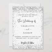 White Silver Glitter-script bruiloft Kaart (Voorkant)