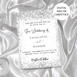 White Silver Glitter-script bruiloft Kaart
