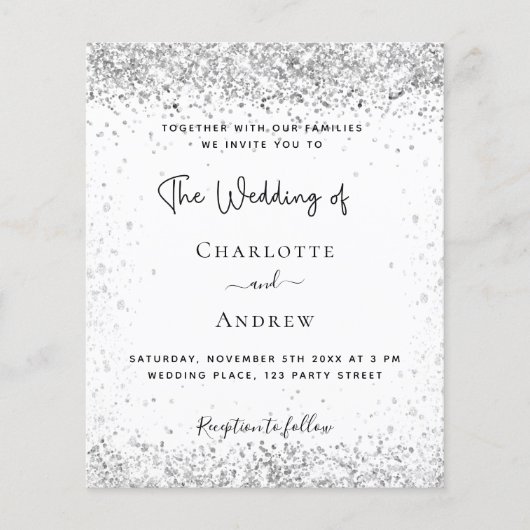 White Silver Glitter script bruiloft uitnodiging (Voorkant)