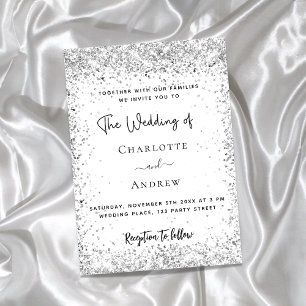 White Silver Glitter-script bruiloft Uitnodiging Briefkaart