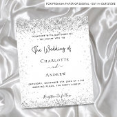 White Silver Glitter script bruiloft uitnodiging Flyer