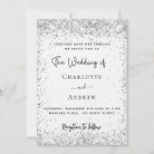 White Silver Glitter script luxe bruiloft Kaart (Voorkant)