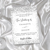 White Silver Glitter script luxe bruiloft Kaart