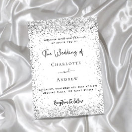 White Silver Glitter script luxe bruiloft Kaart