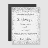 White Silver Glitter script luxe bruiloft Magnetische Uitnodiging (Voorkant / Achterkant)