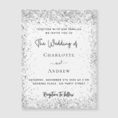 White Silver Glitter script luxe bruiloft Magnetische Uitnodiging (Voorkant)