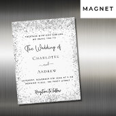 White Silver Glitter script luxe bruiloft Magnetische Uitnodiging