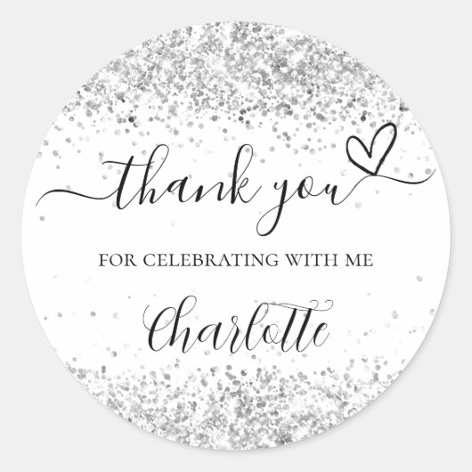 White Silver Glitter sparkles bedankt Ronde Sticker (Voorkant)