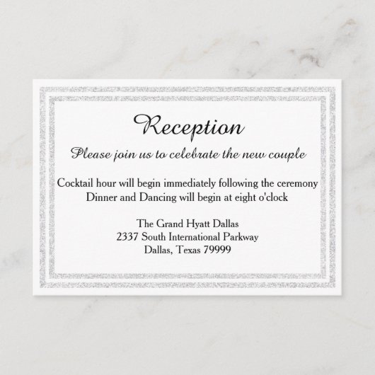 White Silver Glitter Trim Reception Invition Informatiekaartje (Voorkant)