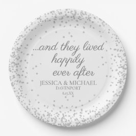 White Silver Glitter Wedding , gelukkig altijd na  Papieren Bordje