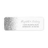 White Silver Glitter Wedding Retouradres Etiket (Voorkant)