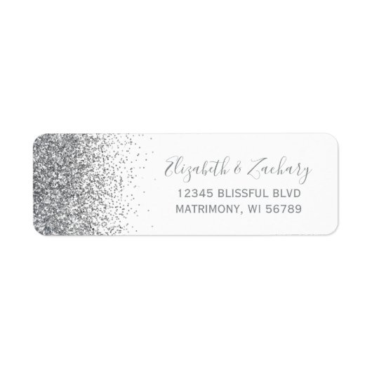 White Silver Glitter Wedding Retouradres Etiket (Voorkant)