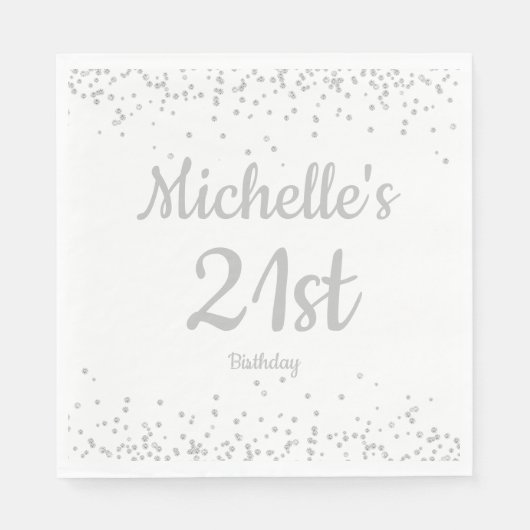 White Silver Glitter Women's 21st Birthday Servet (Voorkant)