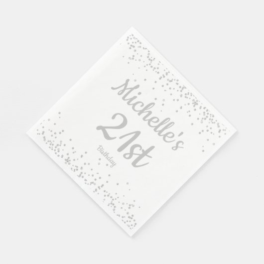 White Silver Glitter Women's 21st Birthday Servet (Hoek)