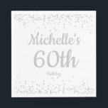 White Silver Glitter Women's 60th Birthday Servet<br><div class="desc">Elegant en modern wit met zilveren glitter's 60ste verjaardagsfeestje papier servetten gepersonaliseerd met een naam en leeftijd. Alle tekst kan worden aangepast.</div>