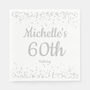White Silver Glitter Women's 60th Birthday Servet