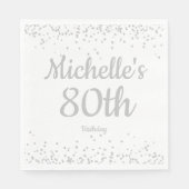 White Silver Glitter Women's 80th Birthday Servet (Voorkant)