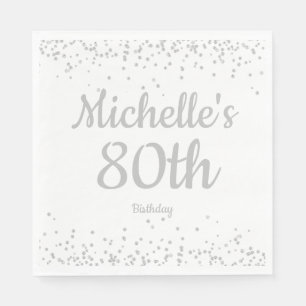 White Silver Glitter Women's 80th Birthday Servet
