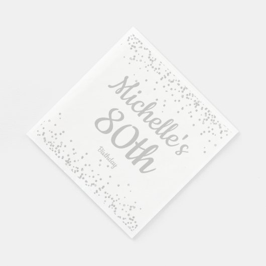 White Silver Glitter Women's 80th Birthday Servet (Hoek)