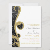 White Silver Gold Black Elegant Swirl Wedding Kaart (Voorkant)