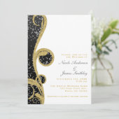 White Silver Gold Black Elegant Swirl Wedding Kaart (Staand voorkant)