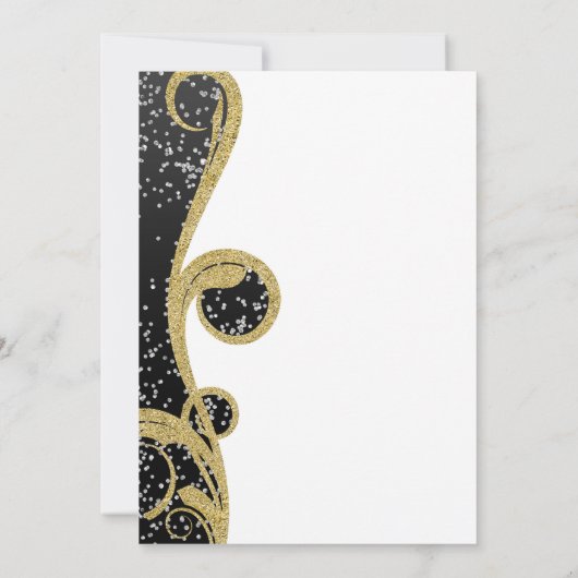White Silver Gold Black Elegant Swirl Wedding Kaart (Achterkant)