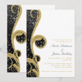 White Silver Gold Black Elegant Swirl Wedding Kaart (Voorkant / Achterkant)