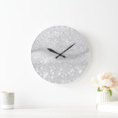 White Silver Grey Glitter Minimal Ombre Glam Grote Klok (Huis)
