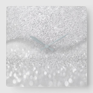 White Silver Grey Glitter Minimum Ombre Elegant Vierkante Klok