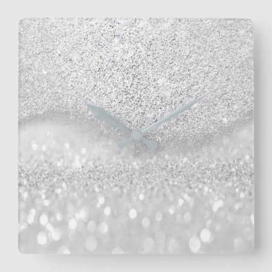 White Silver Grey Glitter Minimum Ombre Elegant Vierkante Klok (Voorkant)
