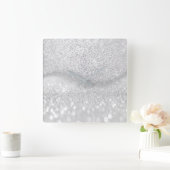 White Silver Grey Glitter Minimum Ombre Elegant Vierkante Klok (Huis)