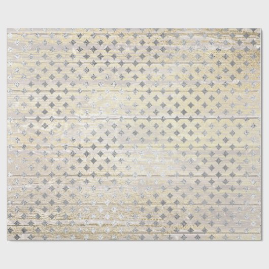 White Silver Grey Gold Diamond Cut Wood Rustic Cadeaupapier (Vlak)