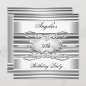 White Silver Jewel 50th Elegant Birthday Party Kaart (Voorkant / Achterkant)