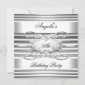 White Silver Jewel 50th Elegant Birthday Party Kaart (Voorkant)