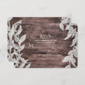 White Silver Leaves Rustic Wood Herfst Elegant RSV RSVP Kaartje (Voorkant / Achterkant)