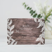 White Silver Leaves Rustic Wood Herfst Elegant RSV RSVP Kaartje (Staand voorkant)