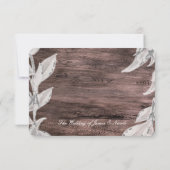 White Silver Leaves Rustic Wood Herfst Elegant RSV RSVP Kaartje (Achterkant)