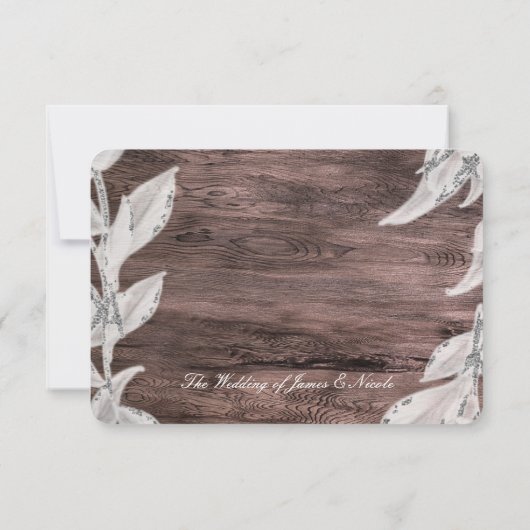 White Silver Leaves Rustic Wood Herfst Elegant RSV RSVP Kaartje (Achterkant)