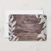 White Silver Leaves Rustic Wood Herfst Elegant RSV RSVP Kaartje (Voorkant)
