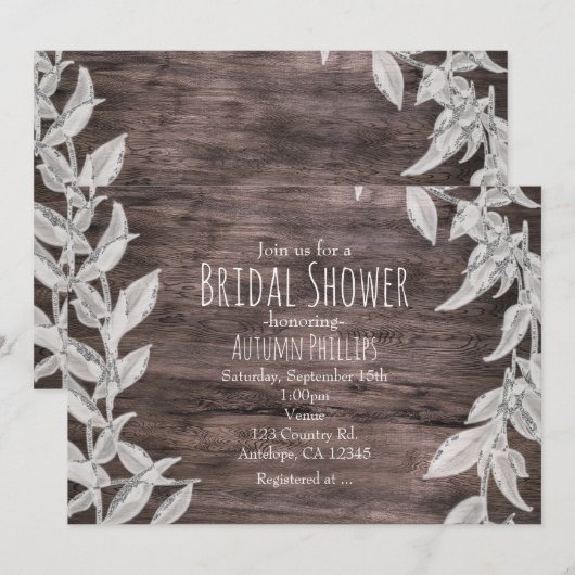 White & Silver Leaves Winter Wedding Rustic Kaart (Voorkant / Achterkant)