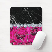 White Silver Marble Roos Black Glitter Muismat (Met muis)