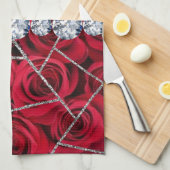 White Silver Marble Roos Black Glitter Theedoek (Quarter Fold)